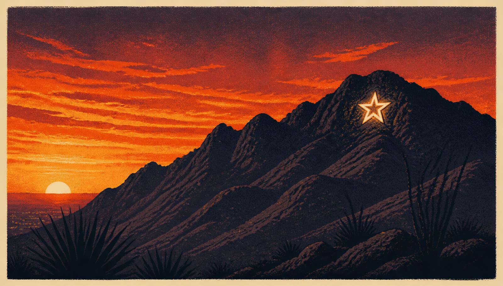 Montañas Franklin de El Paso al atardecer con la estrella iluminada